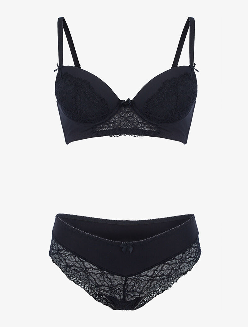 Ensemble bustier à petites fleurs en dentelle - noir - 1
