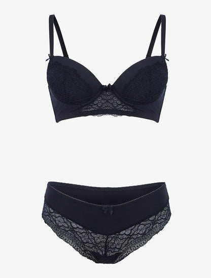 Ensemble bustier à petites fleurs en dentelle - noir - 1
