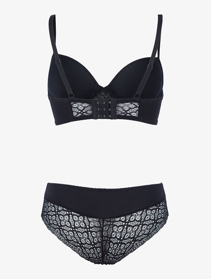 Ensemble bustier à petites fleurs en dentelle - noir - 2