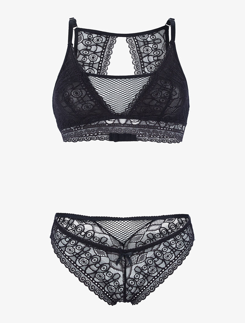 Ensemble brassière en dentelle graphique - noir - 3