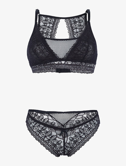 Ensemble brassière en dentelle graphique - noir - 3