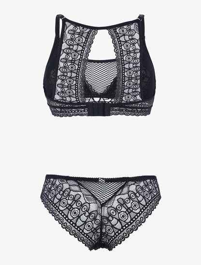Ensemble brassière en dentelle graphique - noir - 2