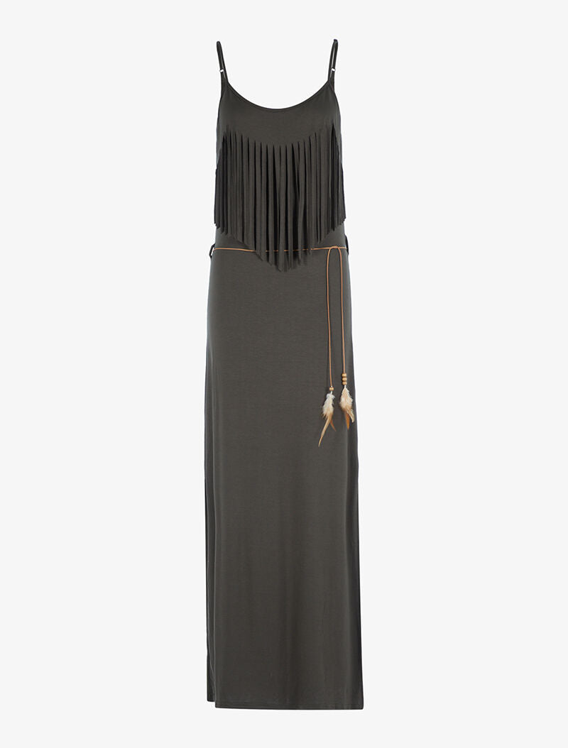 Robe à décolleté frangé - kaki - 3