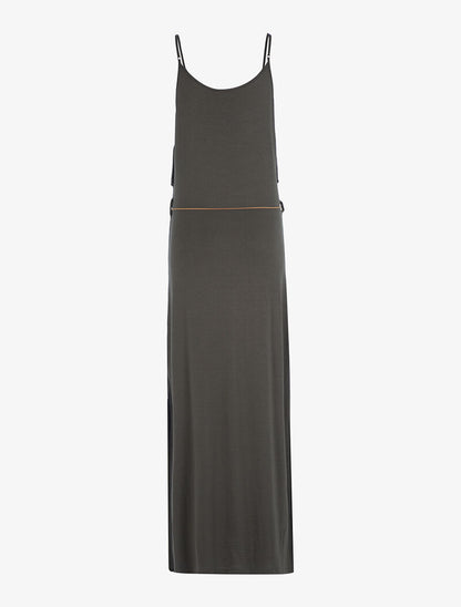 Robe à décolleté frangé - kaki - 2