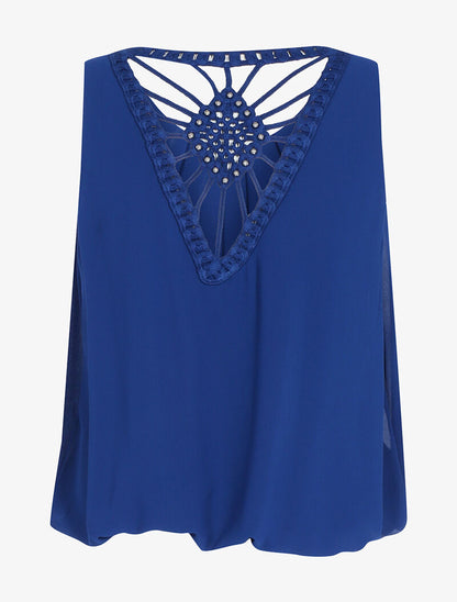 Top à dos brodé - bleu - 2