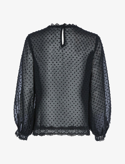 Blouse texturée à bords crochet - noir - 2