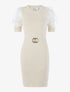 Robe à manches gigot ajourées en tulle - beige - 3