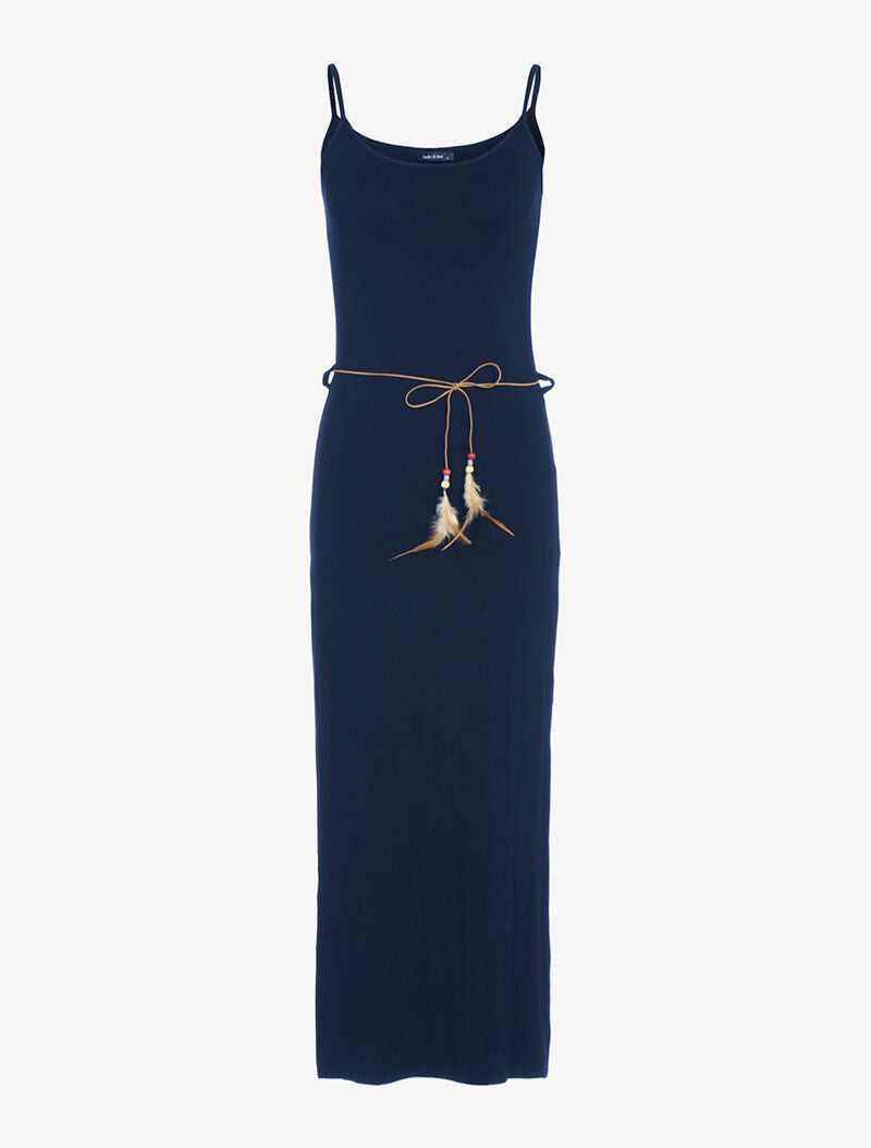Robe longue à côtés fendus - marine - 3