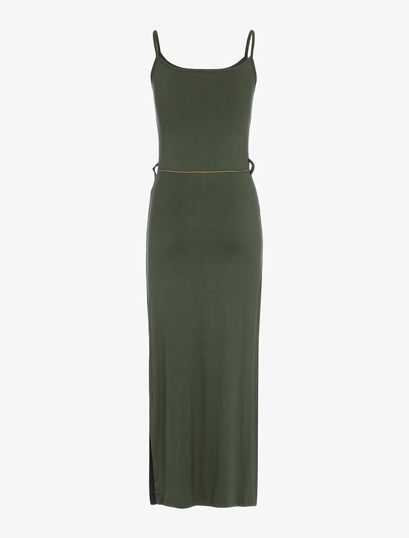 Robe longue à côtés fendus - kaki - 2