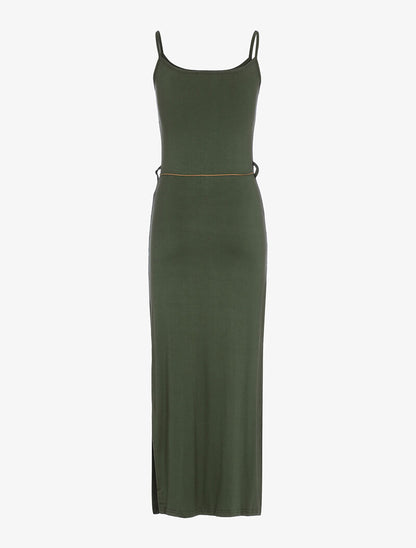 Robe longue à côtés fendus - kaki - 2