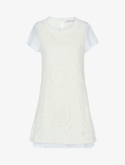Robe brodée à bords effet crêpe - beige - 1