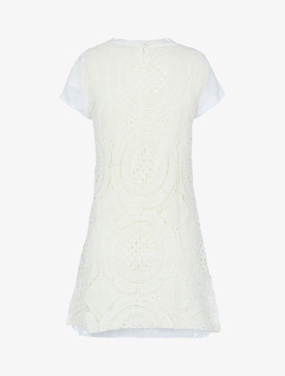 Robe brodée à bords effet crêpe - beige - 2