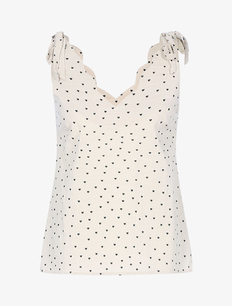 Top à imprimé petits coeurs - beige - 1