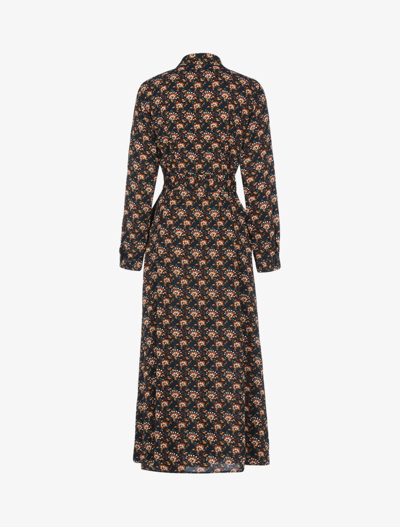 Robe à imprimé fleurs stylisées et feuillages - marine - 2