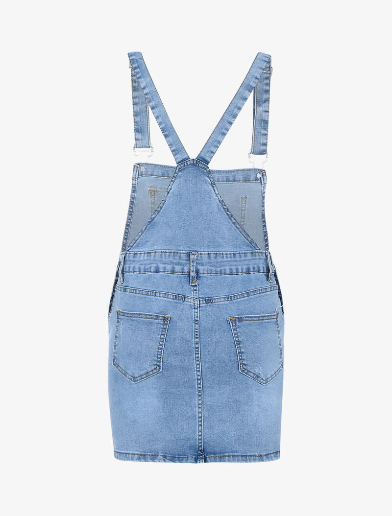 Robe salopette à poches sur la poitrine - denim clair - 2