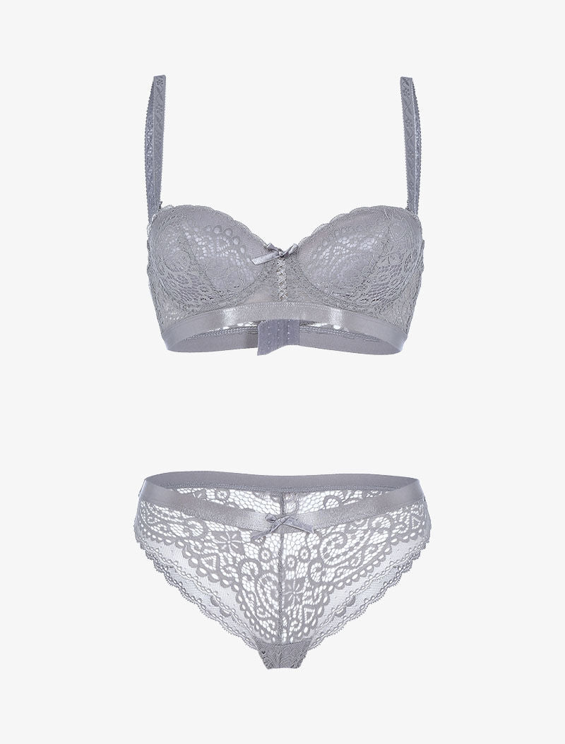 Ensemble en dentelle festonnée - gris clair - 1