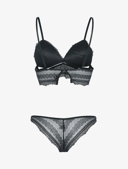 Ensemble bustier à lanières et broderies - noir - 2
