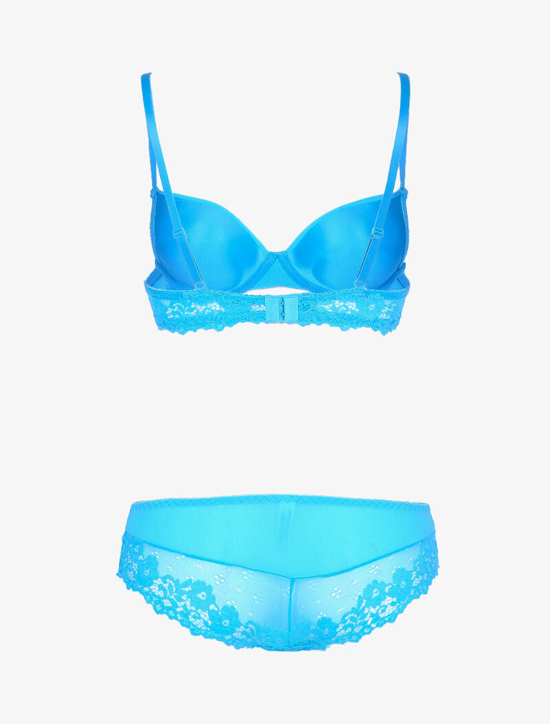 Ensemble en dentelle fleurie - bleu - 2