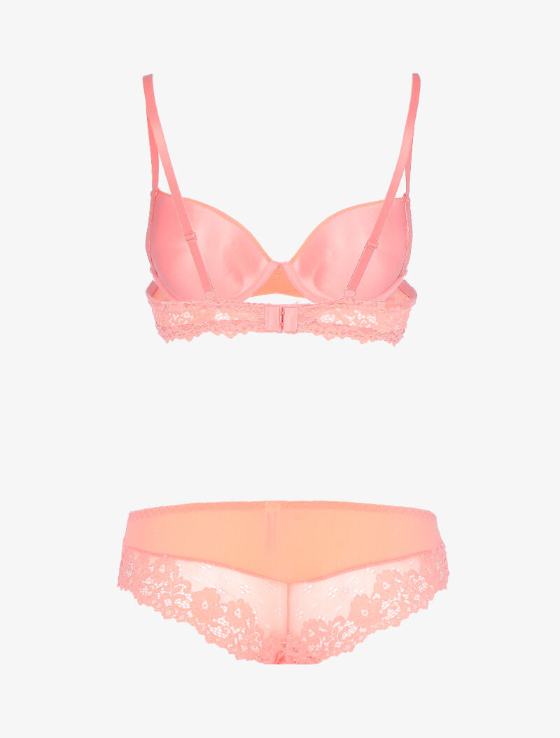 Ensemble en dentelle fleurie - corail - 2