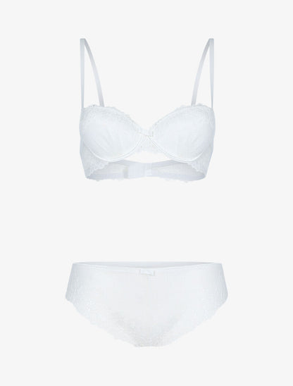 Ensemble en dentelle fleurie ajourée - ecru - 3