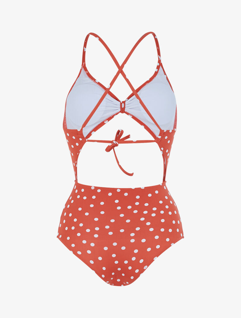 Monokini ajouré à pois - brique - 2