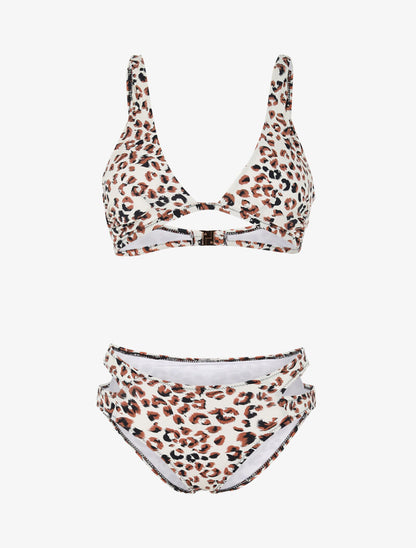 Bikini à imprimé léopard et découpes - camel - 1