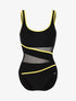 Monokini à détails résille et bandes contrastantes - noir/jaune fluo - 1