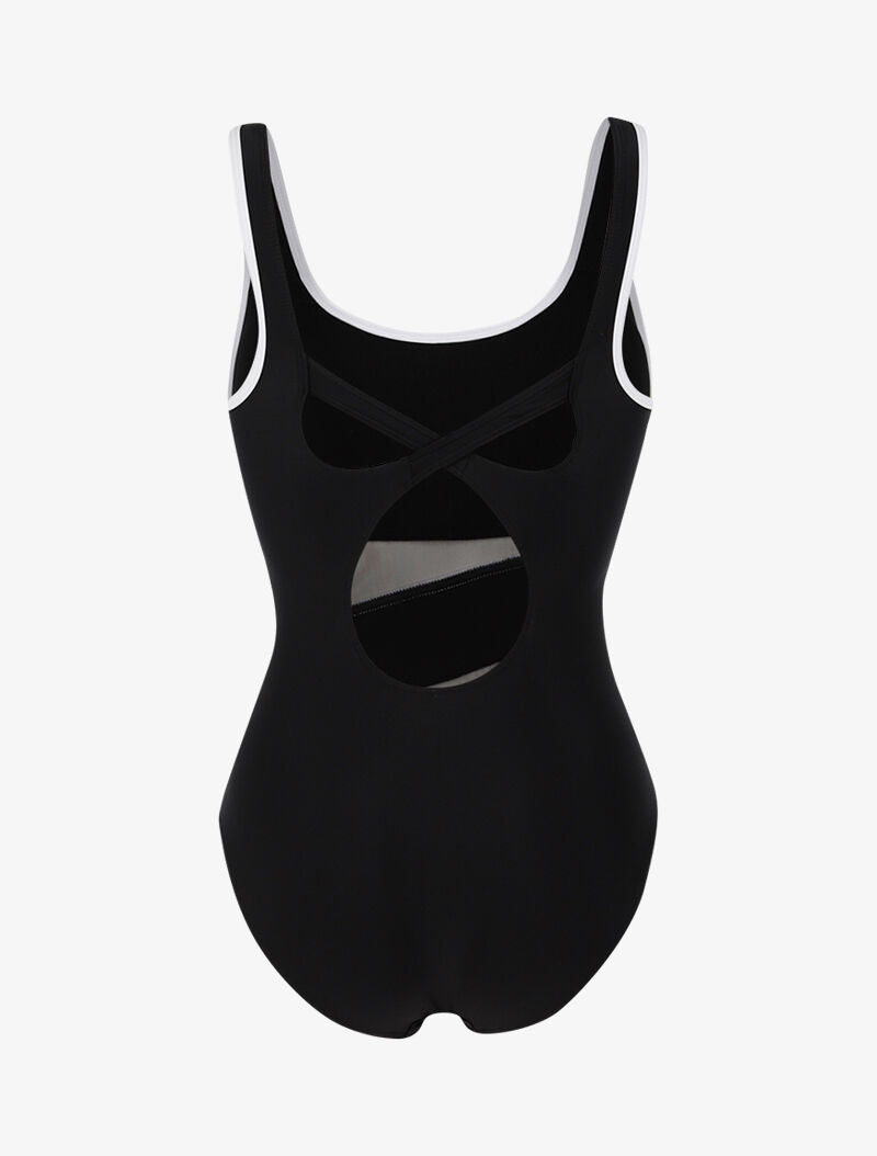 Monokini à détails résille et bandes contrastantes - noir/blanc - 2