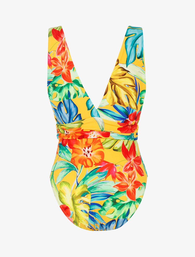 Monokini à bretelles larges et imprimé tropical - jaune - 2