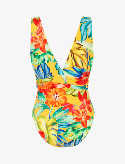 Monokini à bretelles larges et imprimé tropical - jaune - 2