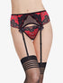 Porte-jarretelles en dentelle fleurie irisée - noir/rouge - 1