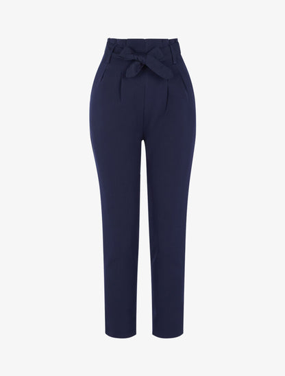 Pantalon taille haute à plis permanents - bleu nuit - 1