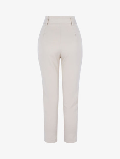 Pantalon taille haute à plis permanents - beige - 2