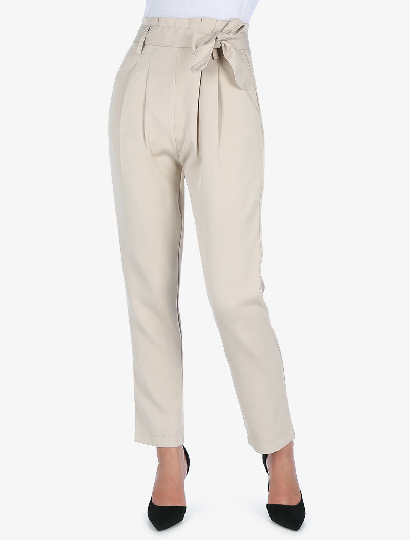 Pantalon taille haute à plis permanents - beige - 3