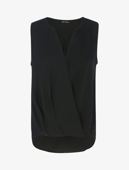 Blouse cache-coeur satiné à dos long - noir - 1