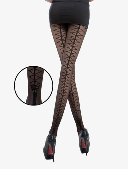 Collants en voile à imprimé coutures - noir - 1