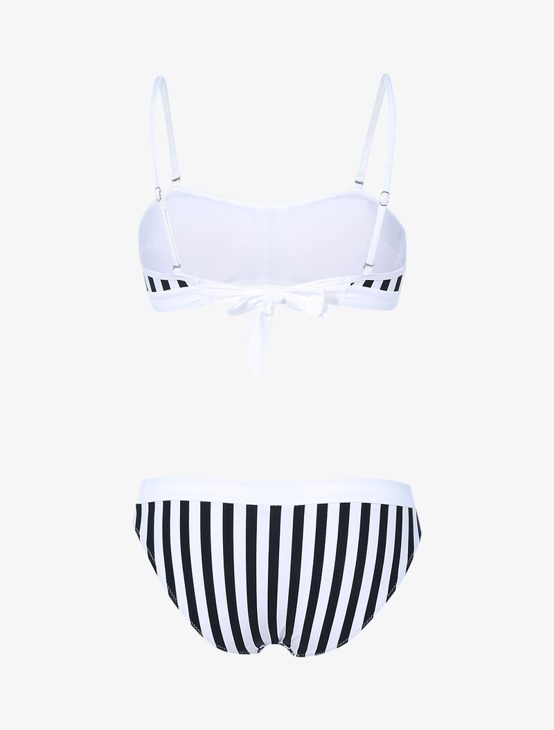Bikini bandeau imprimé marinière - noir/blanc - 2