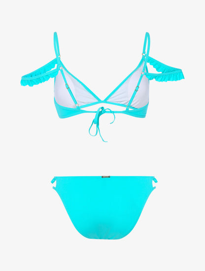 Bikini à double bretelles volantées - turquoise - 2