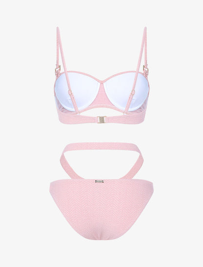 Bikini à balconnet texturé et pailleté - rose - 2