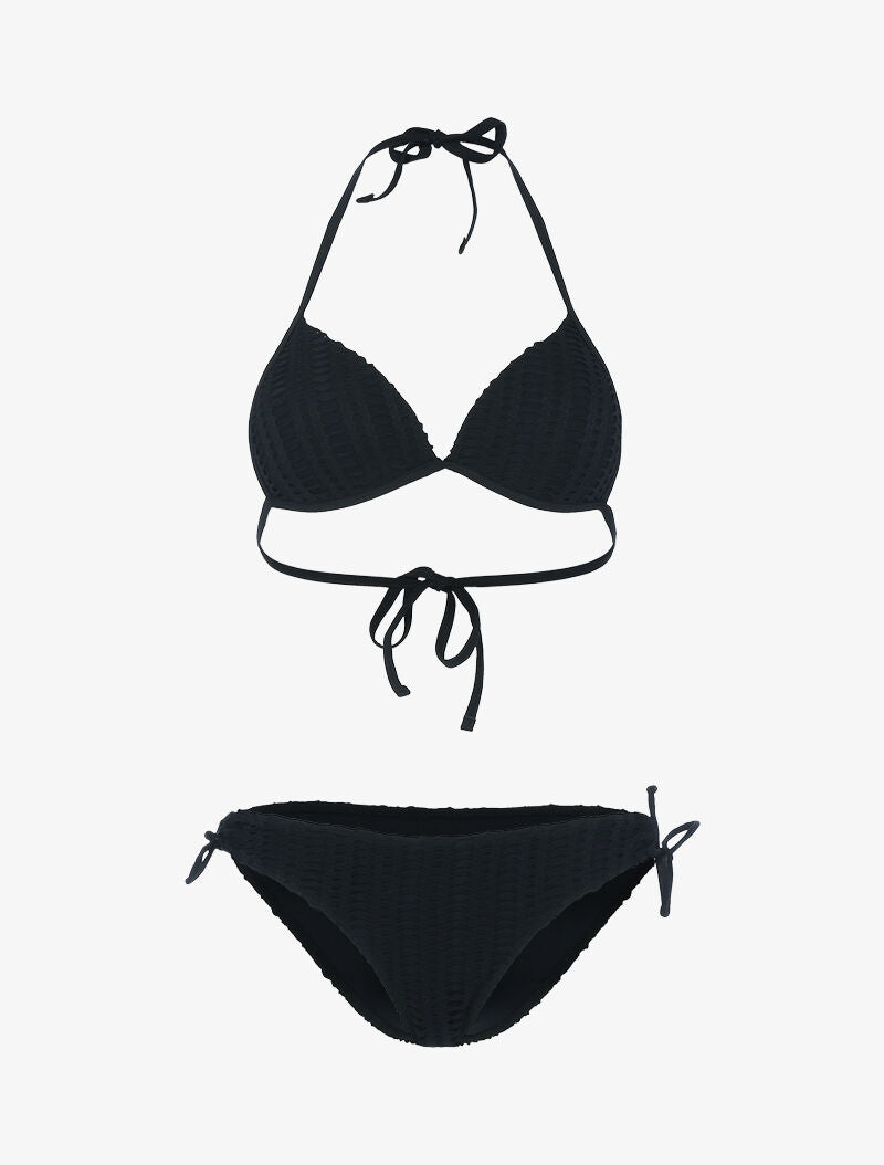 Bikini triangle à doublure ajourée graphique - noir - 3