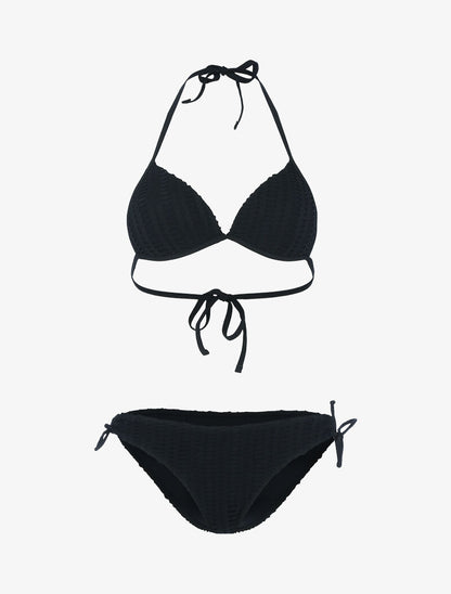 Bikini triangle à doublure ajourée graphique - noir - 3