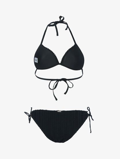 Bikini triangle à doublure ajourée graphique - noir - 2