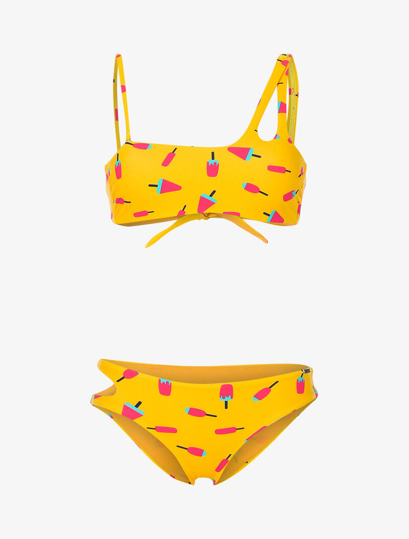 Bikini bandeau imprimé sorbets - moutarde - 1