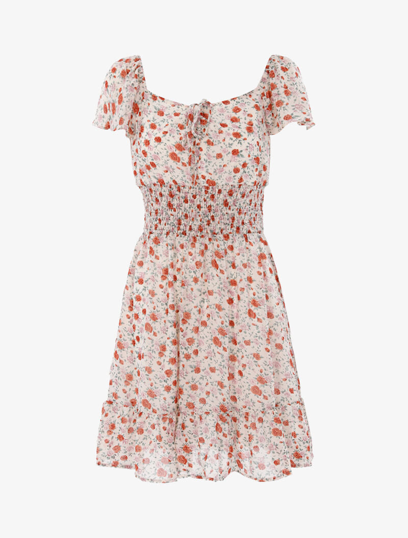 Robe patineuse fleurie - beige - 1