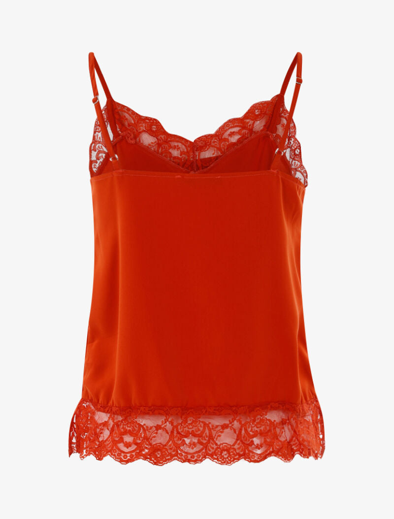 Top satiné à bords dentelle - orange - 2