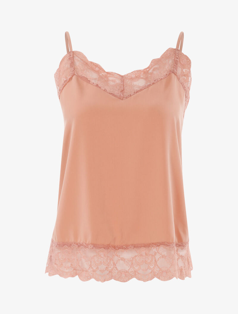 Top satiné à bords dentelle - rose - 3