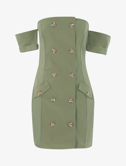 Robe moulante à encolure bardot - kaki - 3