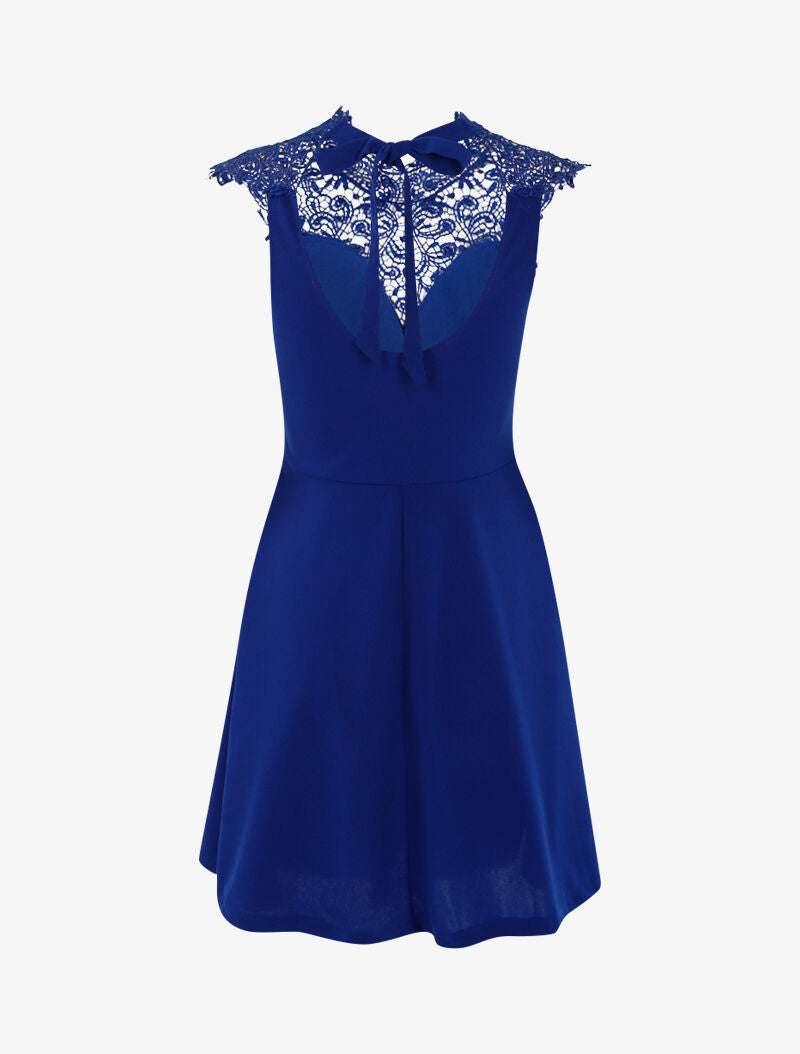 Robe patineuse à plastron dentelle - bleu électrique - 2