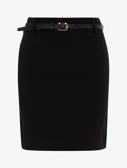 Jupe unie ceinturée - noir - 1