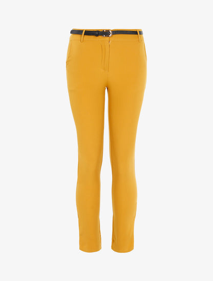 Pantalon uni ceinturé - jaune - 1
